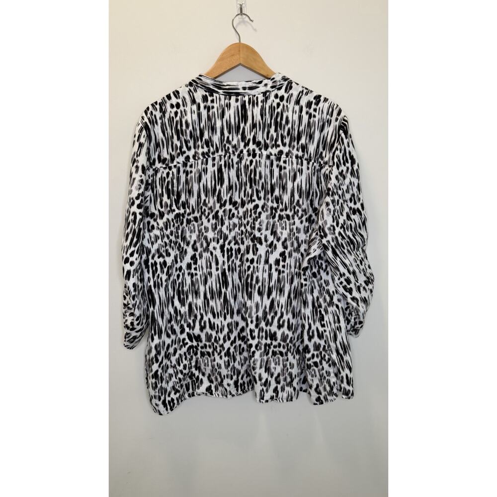 JM Collection Woman 100% Linen Animal Print Button Blouse Shirt Top Plus 24W - Picture 7 of 9